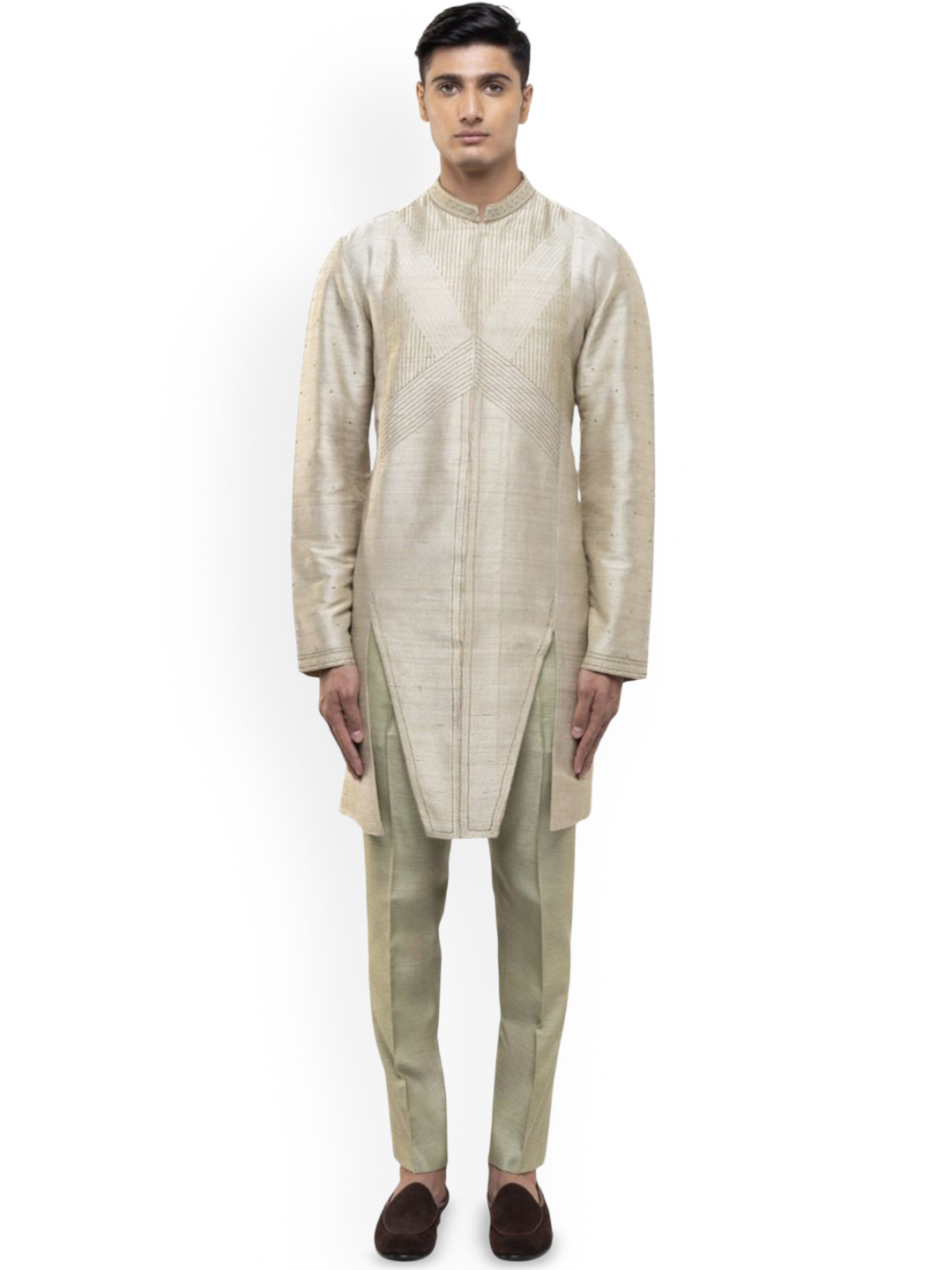 SDS By Kushal Shah Men Striped Printed Linen Kurta with Trousers