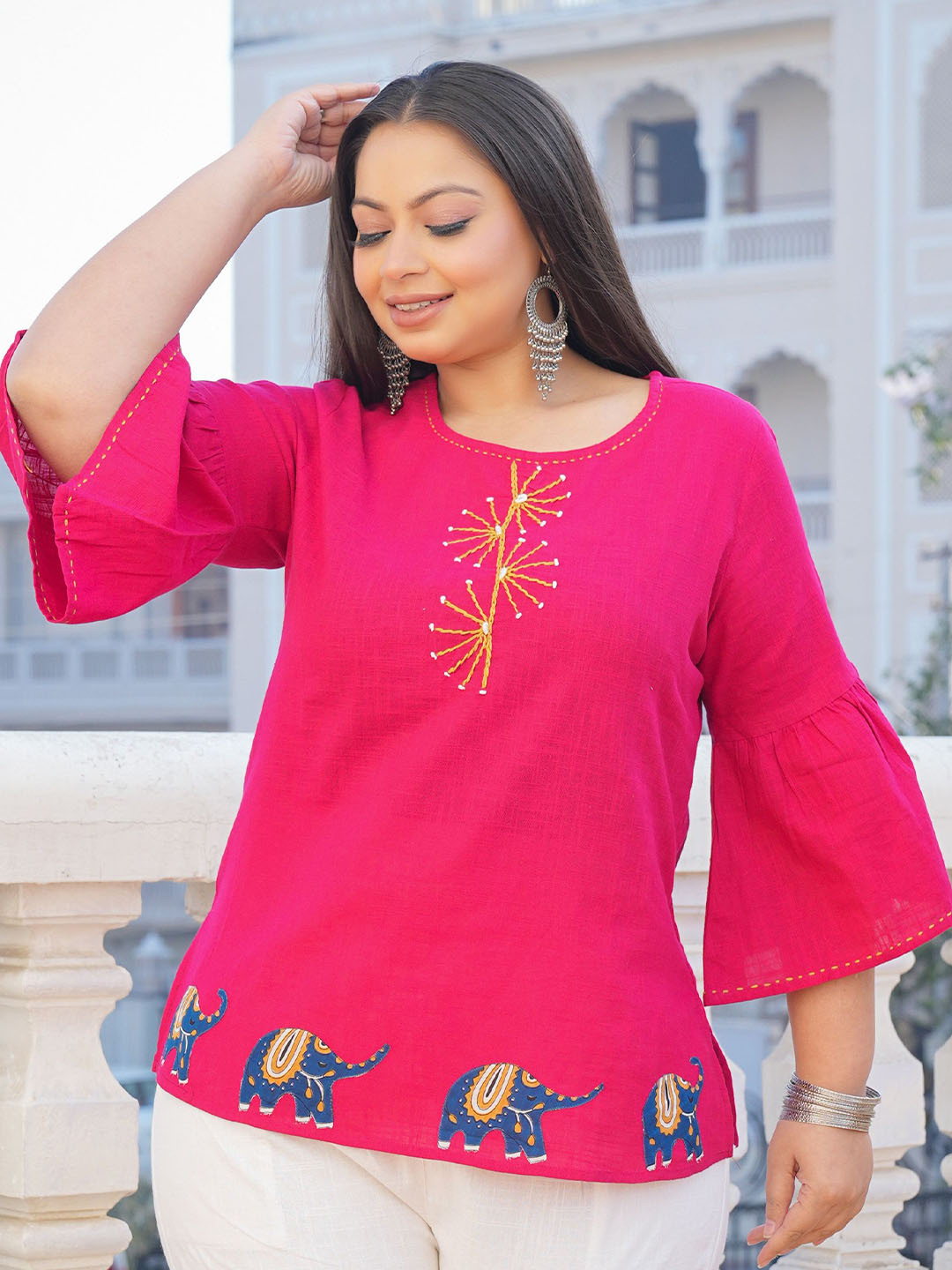 IKRASS Embroidered Bell Sleeve Top