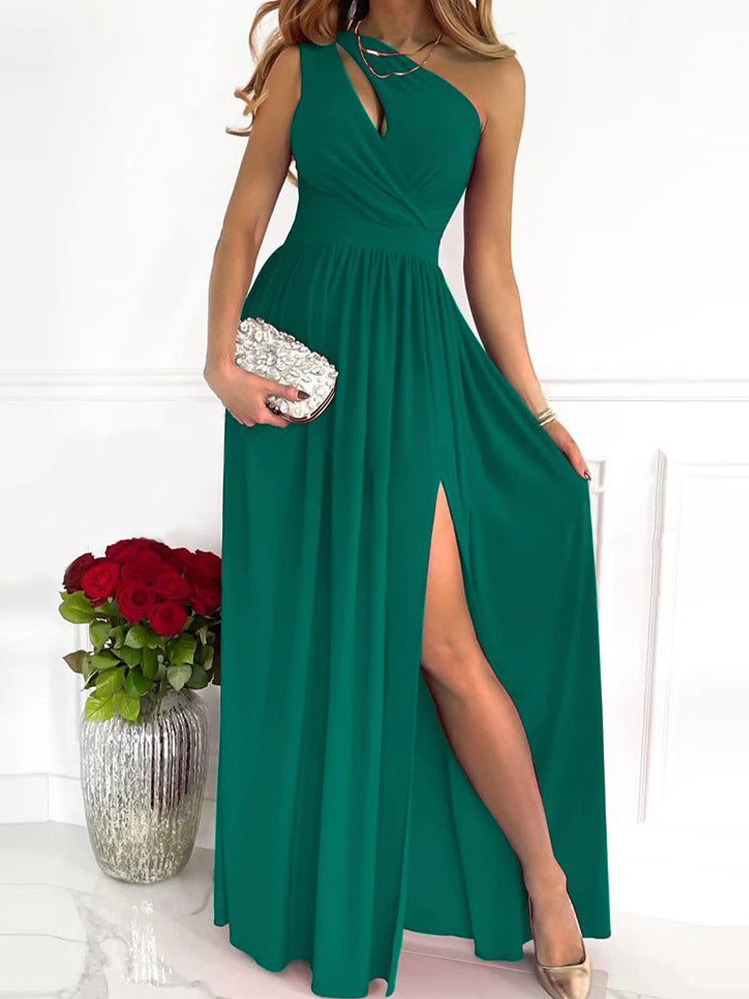 Outzidr One Shoulder Cut Out Maxi Dress