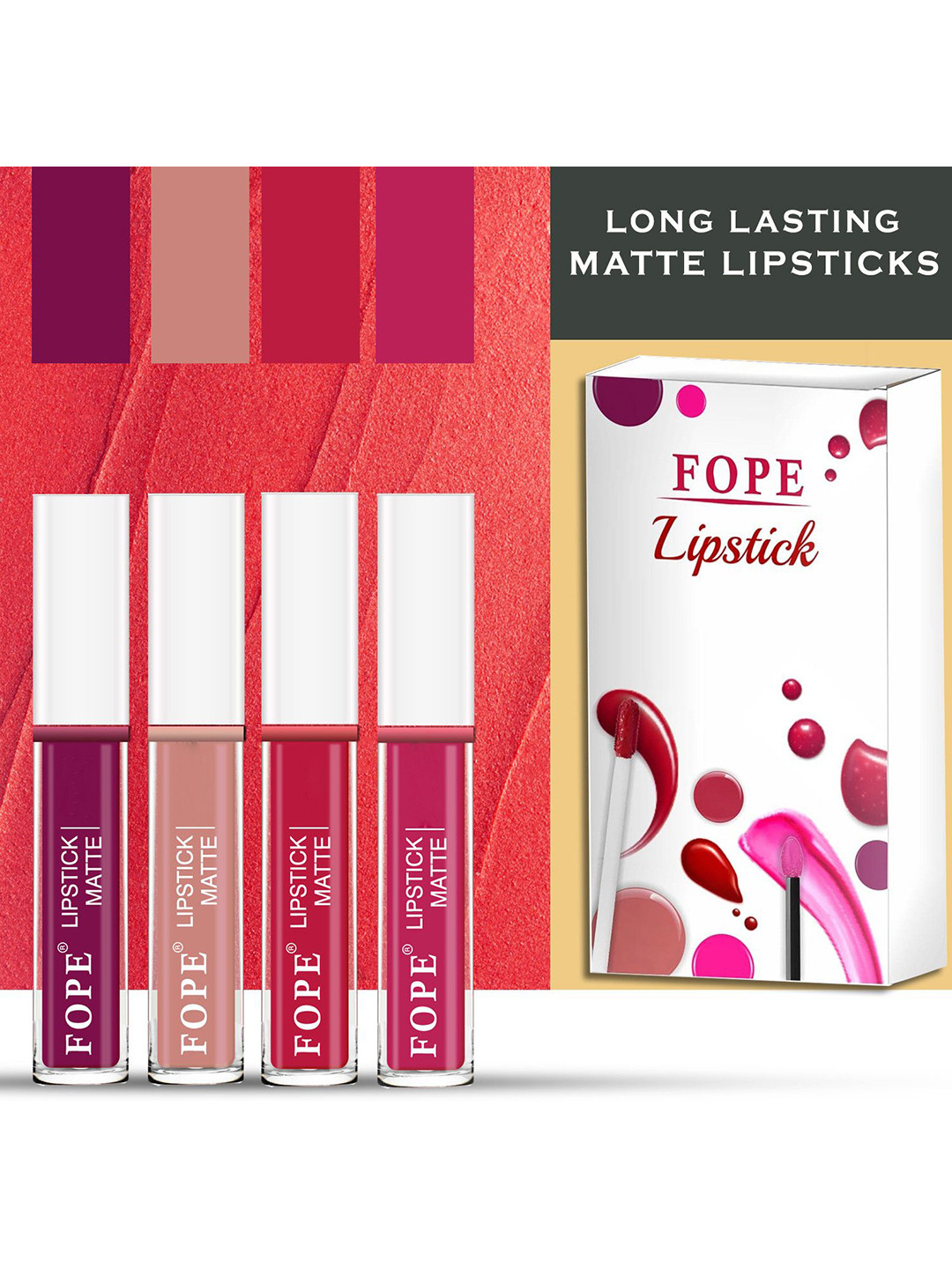 FOPE Set Of 4 Long Lasting Waterproof Matte Liquid Lipstick - 4 ml Each