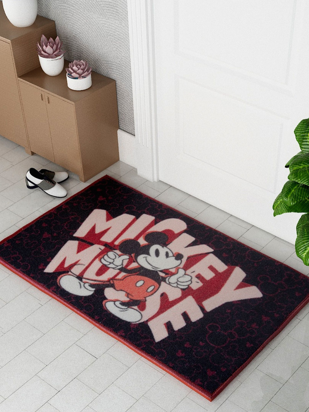 Athom Living Red & Black Disney Mickey Mouse Printed Anti-Skid Doormats