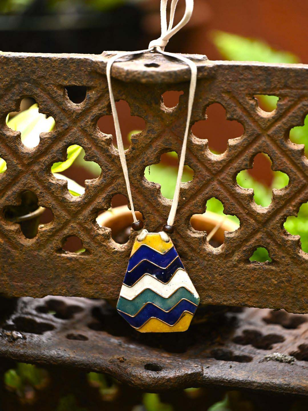 Ekibeki Copper Enamel Zizag Pendant Necklace