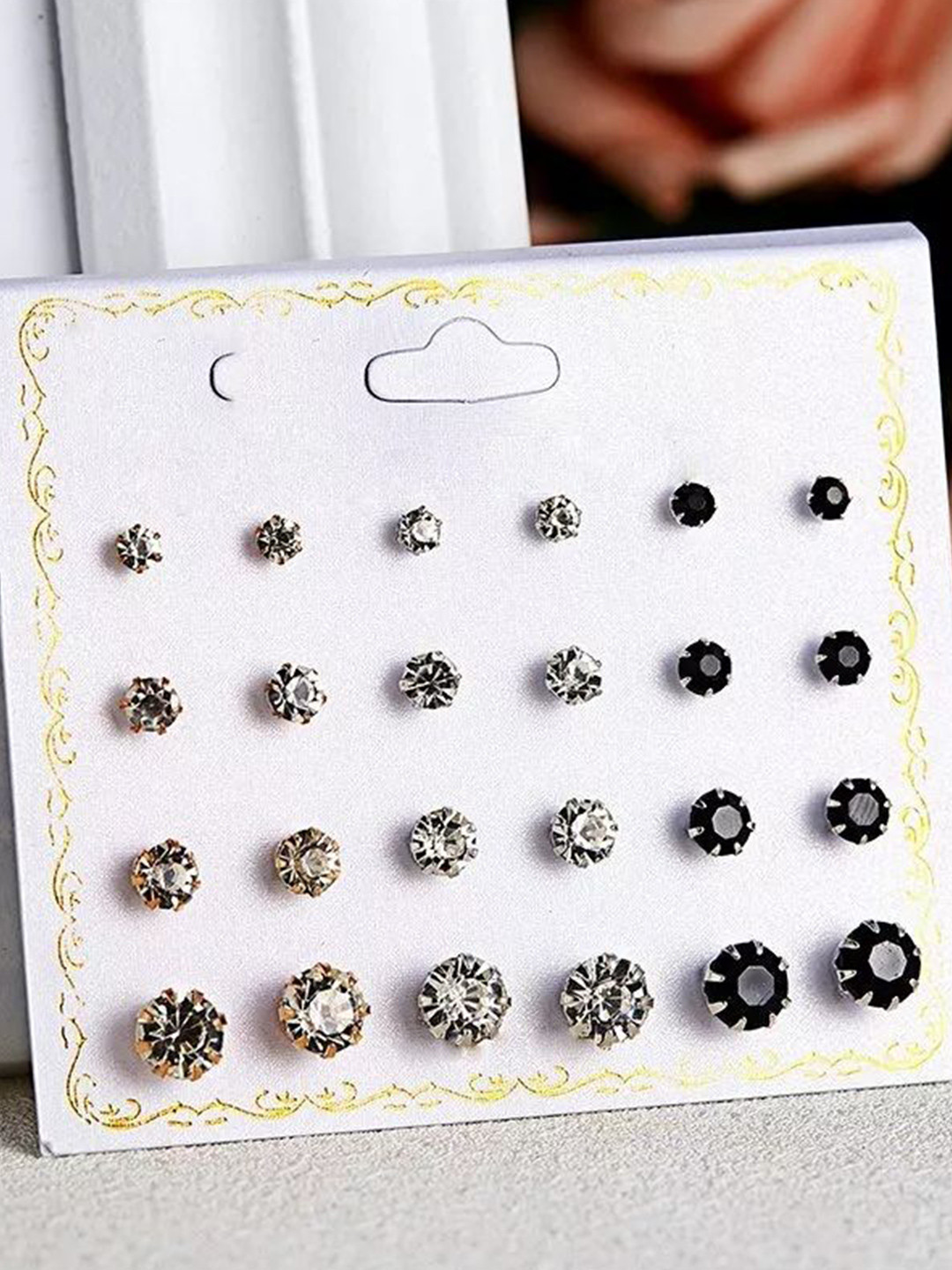 Shivarth Set Of 12 Artificial Stones Studded Circular Studs