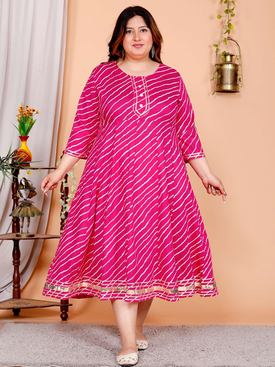 FLAVIA CREATION Women  Striped Flared  Tiered  a-line ankle leanth Mirror Work Kurta