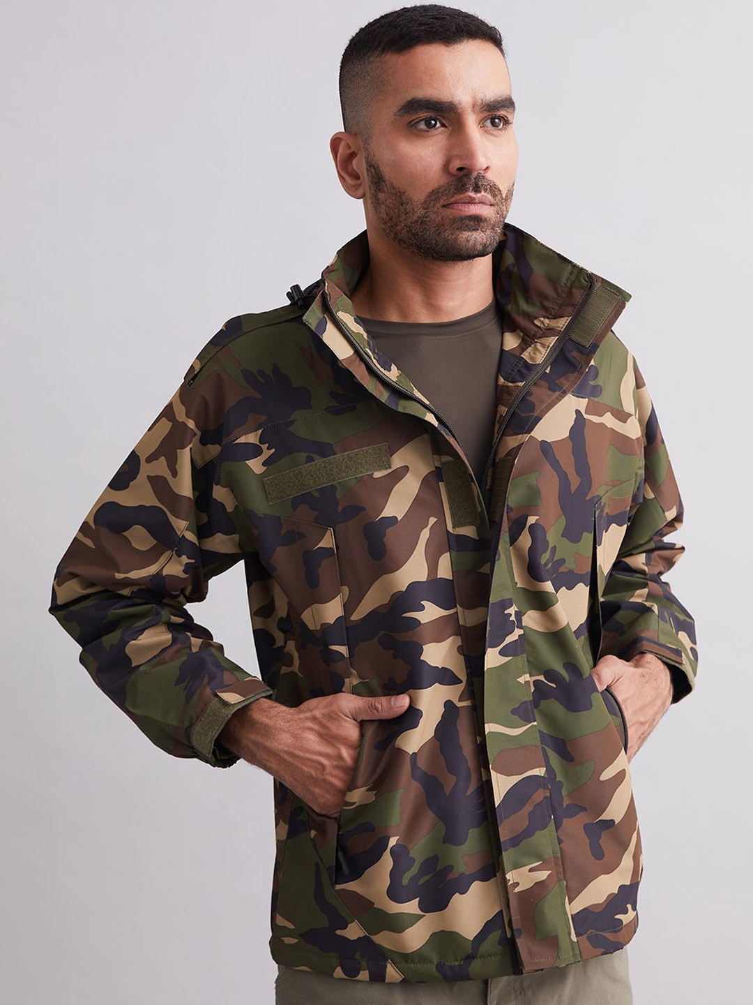 MOUNTMILLER Men's Camouflage Woodland Airshell Hooded Tactical Wind Jacket