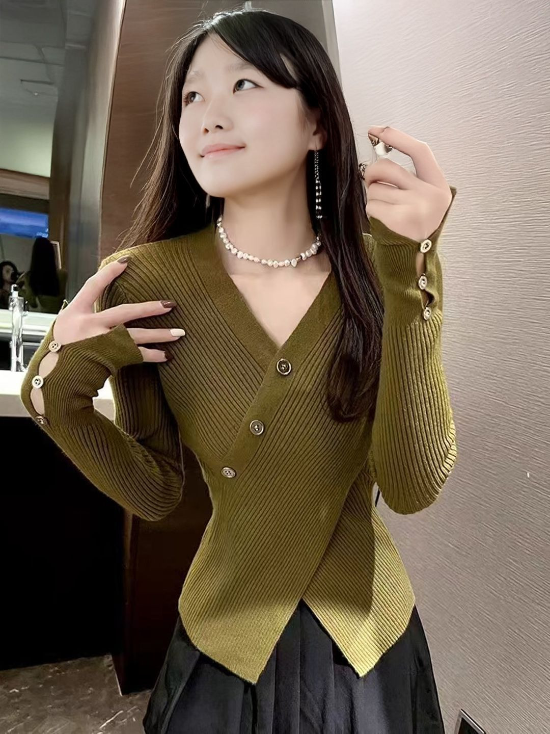 StyleCast Women V-Neck Long Sleeves Wrap Sweater