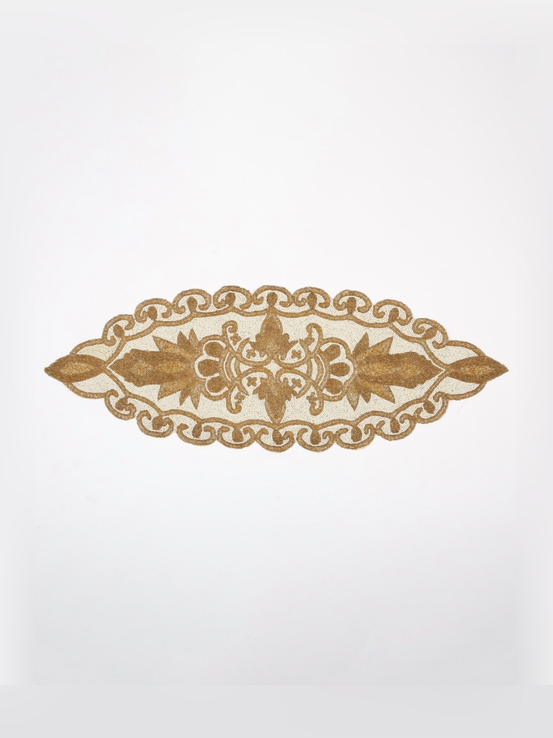 Exotic India Designer Glass Beads Embroidered Table Runner