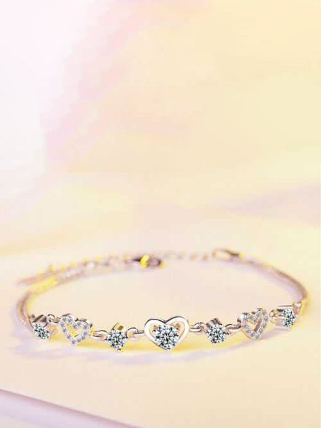 Bling Queen Silver-Plated Heart Cubic Zirconia Stone-Studded Wraparound Bracelet