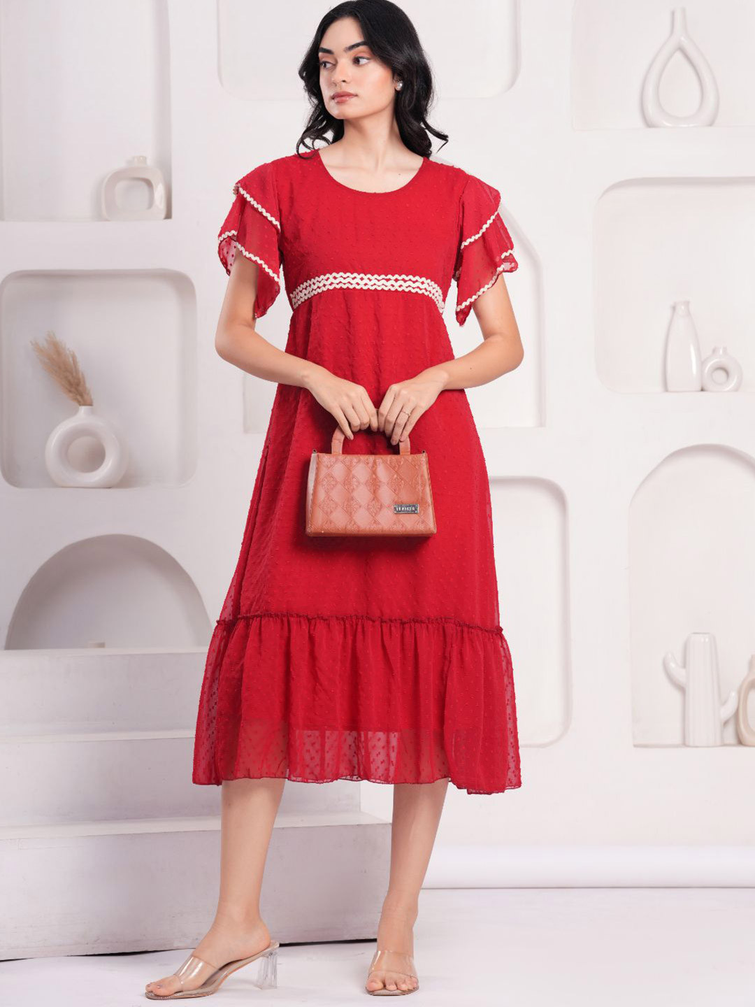 HIGHLIGHT FASHION EXPORT Self Design Fit & Flare Midi Dress