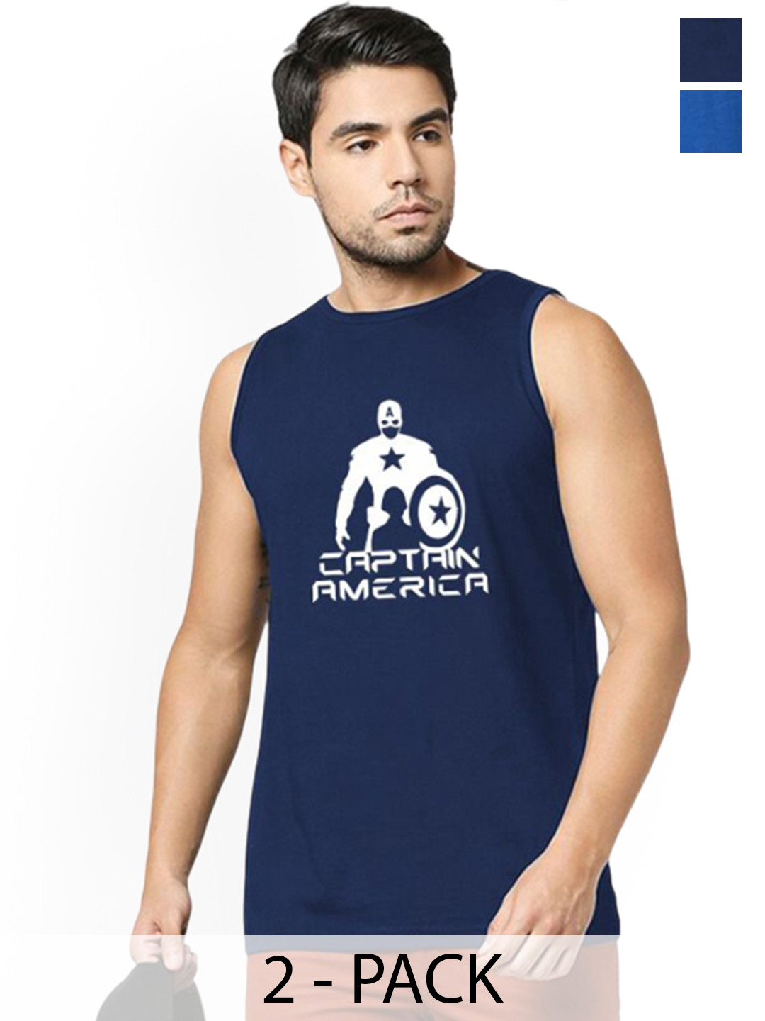 Organic Chics Pack Of 2 Printed Cotton Tank Vests Royal Avenger - Navy Captain_S