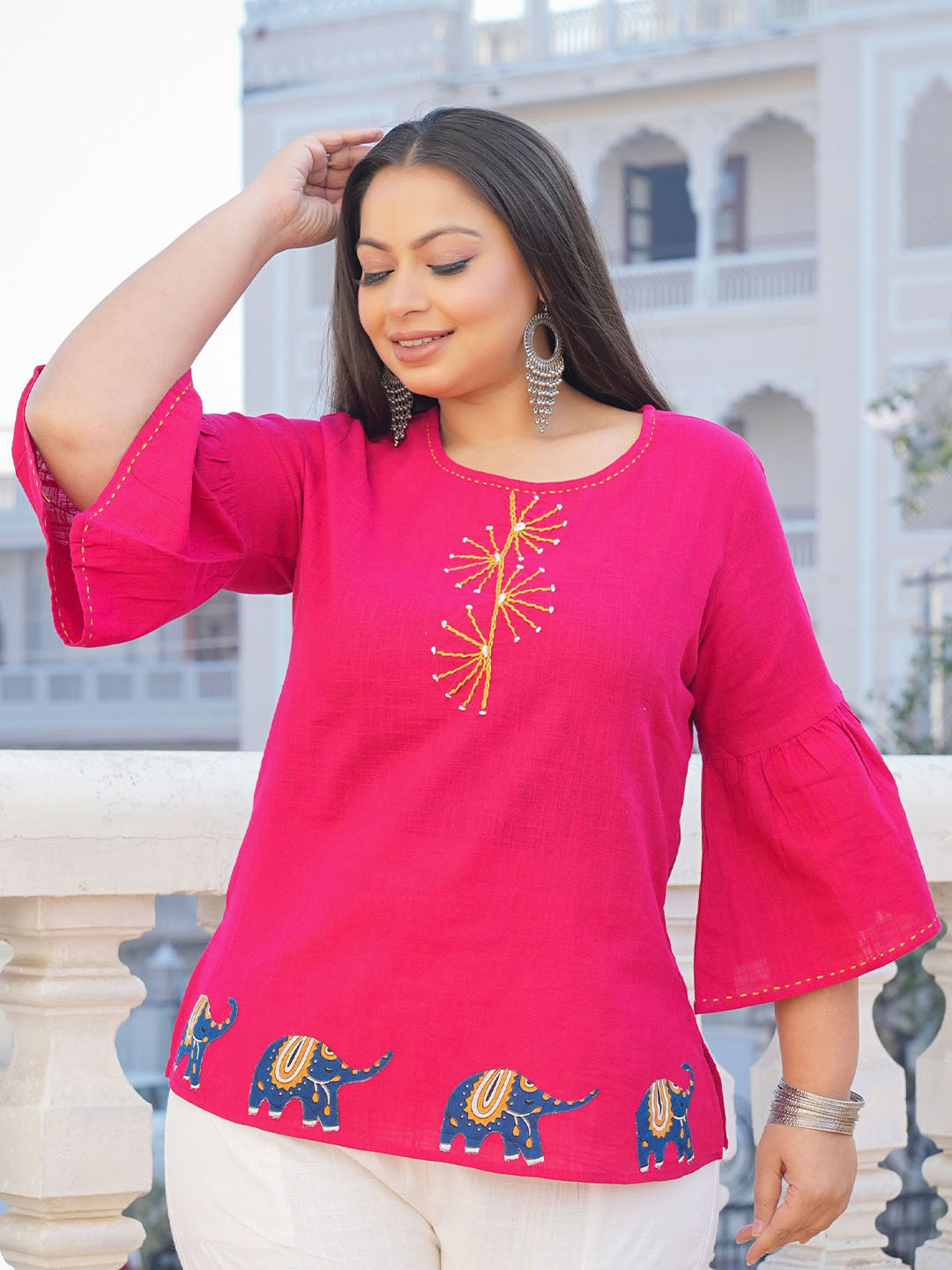 IKRASS Embellished Bell Sleeve Top