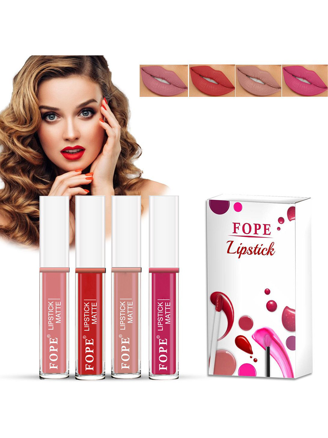 FOPE Set Of 4 Lipstick 4 ml Each Old Rose 02 - Dusty Red 04 - Old Pink 06 - Brunt Pink 10