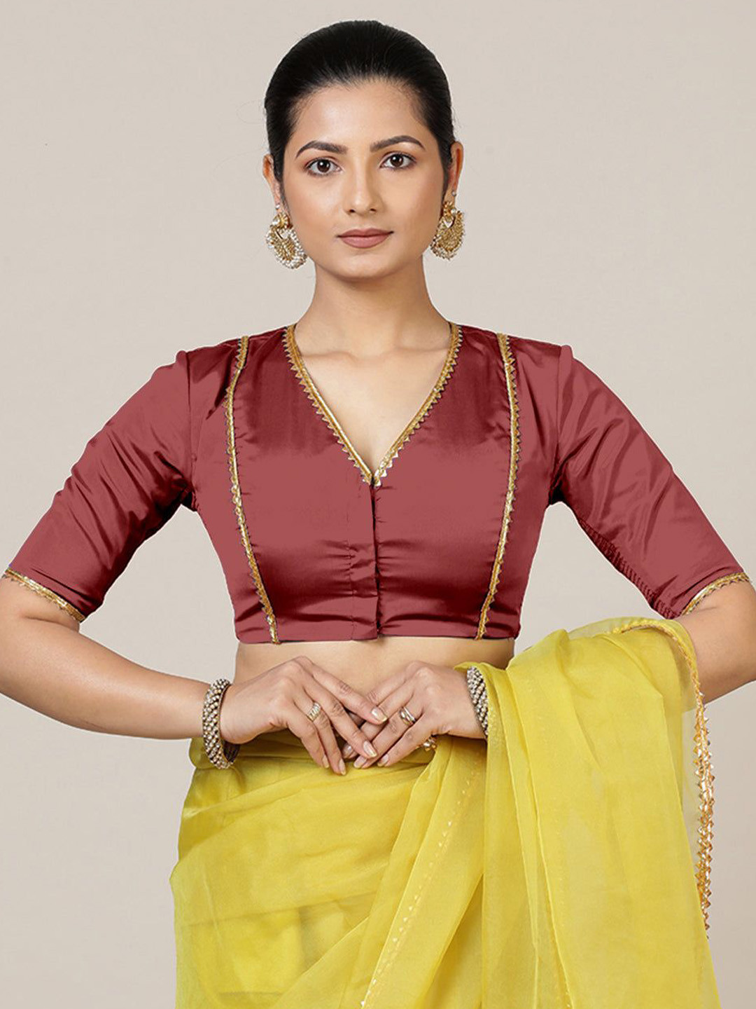 Binks Begum Elbow Sleeves Flexi Fit Saree Blouse With Gota