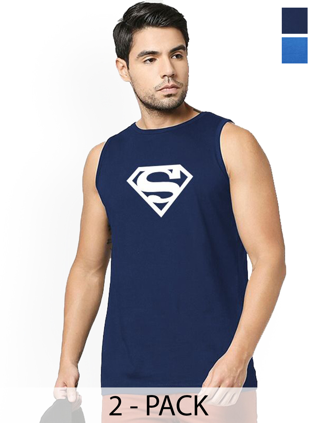 Organic Chics Pack Of 2 Printed Cotton Innerwear Vests Royal Avenger-Navy Superman_S