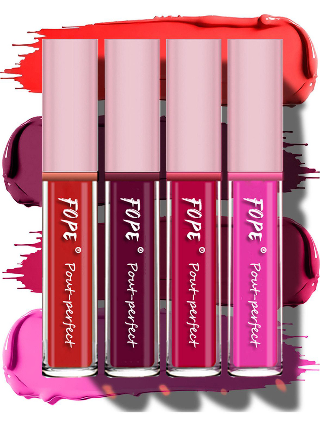 FOPE Set Of 4 Pout Perfect Smudge-Free Liquid Lipstick - 4 ml Each - 04 08 10 11