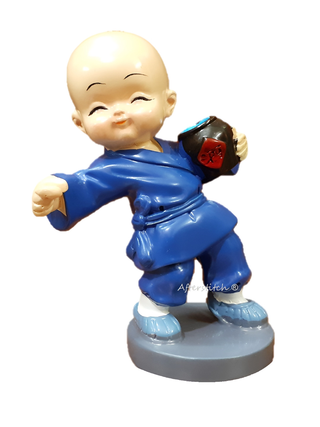 Afterstitch Kungfu Monk Miniature Green Polyresin Matte Study Room Set of 4 Medium Showpieces - 1.6 Inches