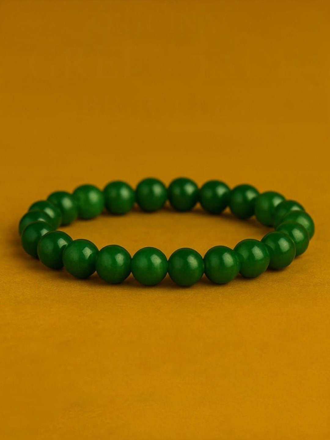 MITHILA Handicrafts Unisex Green Jad Beaded Elasticated Bracelet