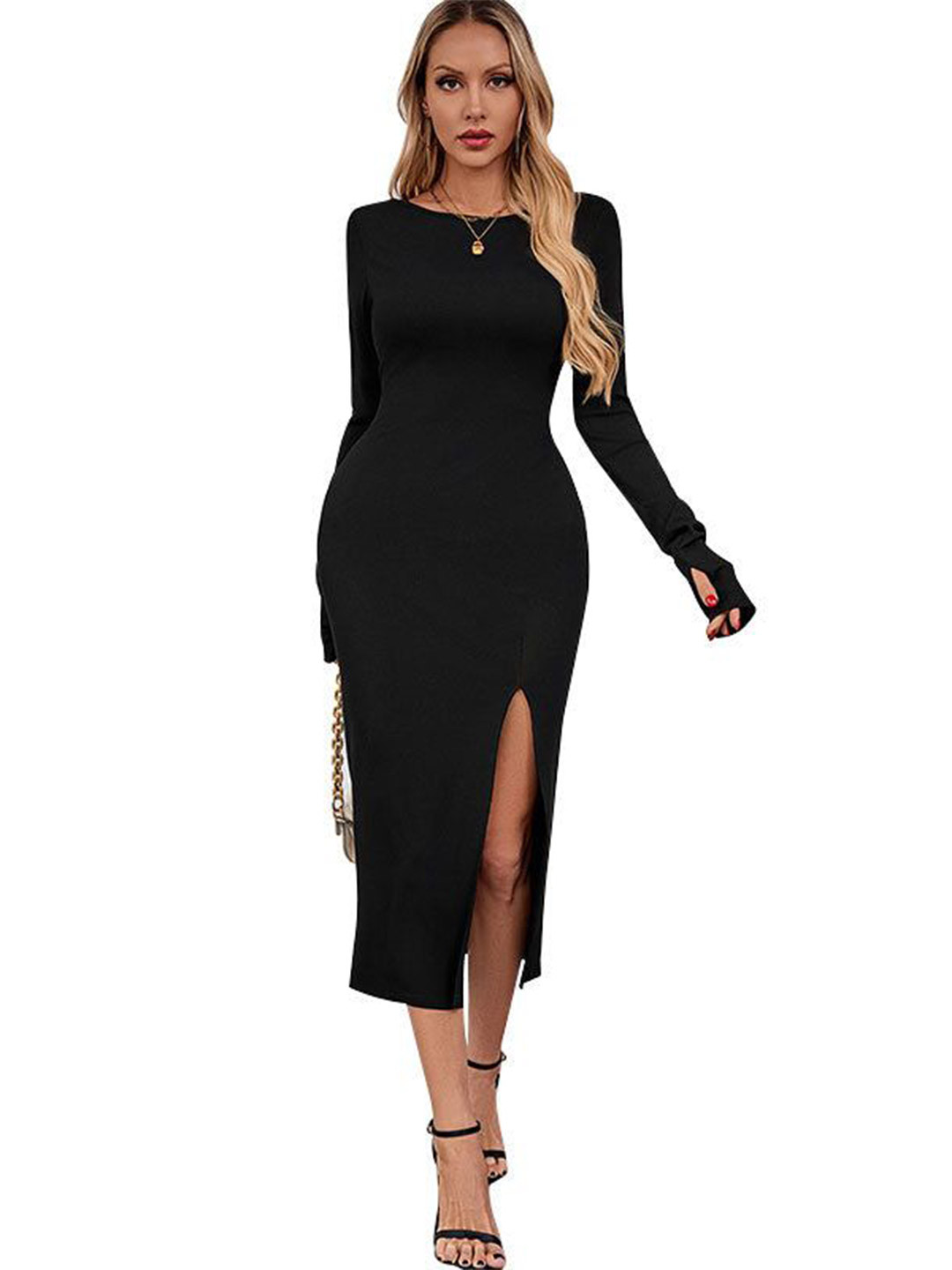 Outzidr Women High Slit Maxi Dress