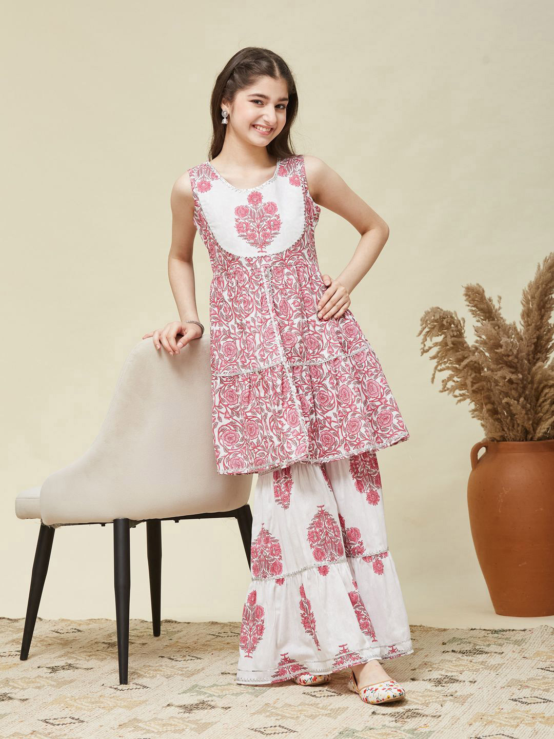 CurlyTales Floral Print Fit & Flare Top & Sharara