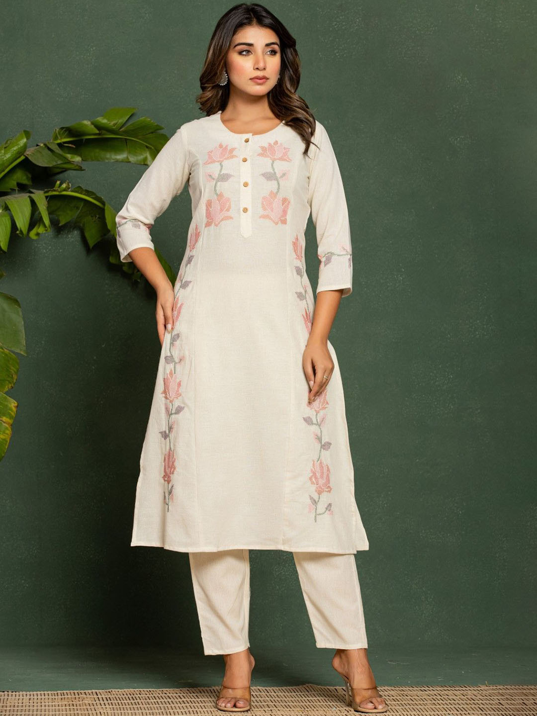 AUTUMN LANE Uma Angel Floral Woven Design Pure Cotton Kurta With Trousers