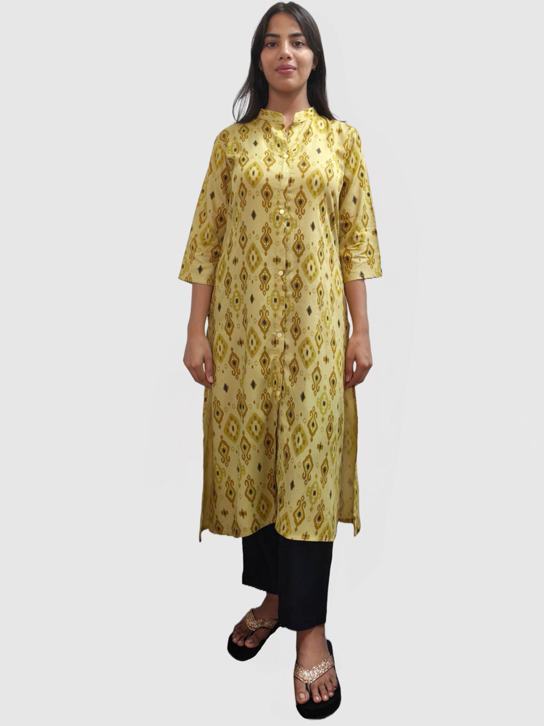 Artisan Glory Printed Mandarin Collar Viscose Rayon Kurta With Trousers