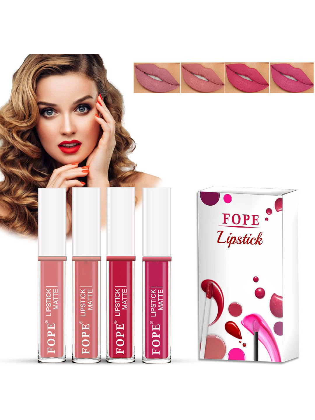 FOPE Set Of 4 Long Lasting Matte Liquid Lipstick - 4 ml Each -2-7-9-10