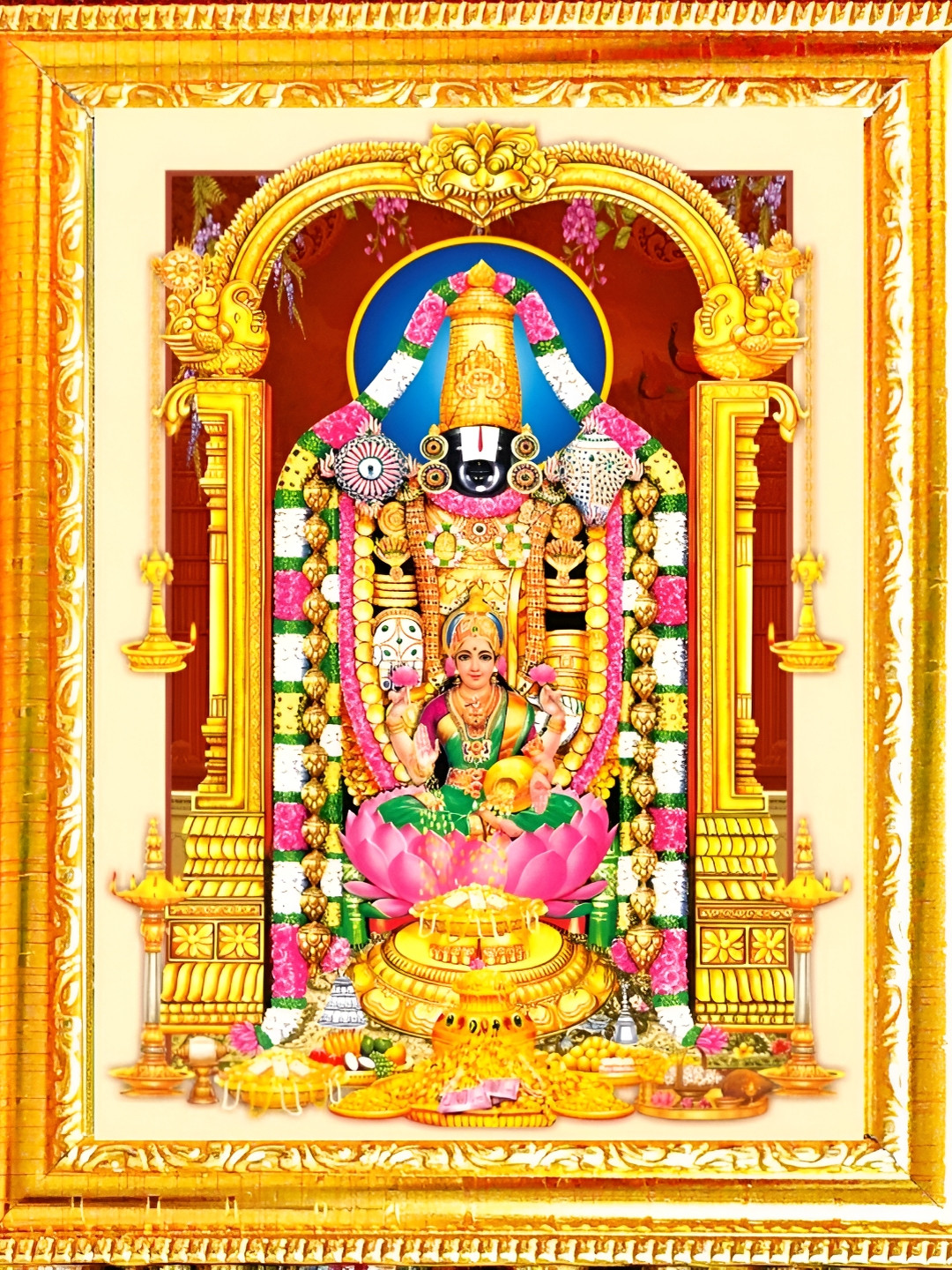 SUNINOW Gold-Toned & Red Tirupati Balaji Wooden Religious Photo Frame