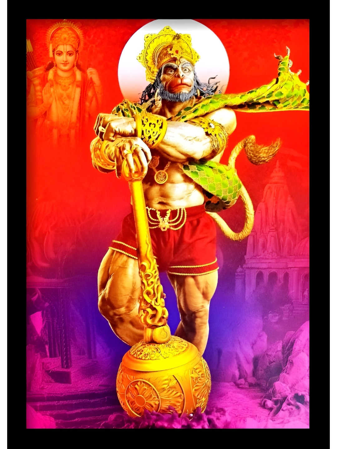 SUNINOW Red & Gold-Toned Hanuman ji Wooden Religious Photo Frame