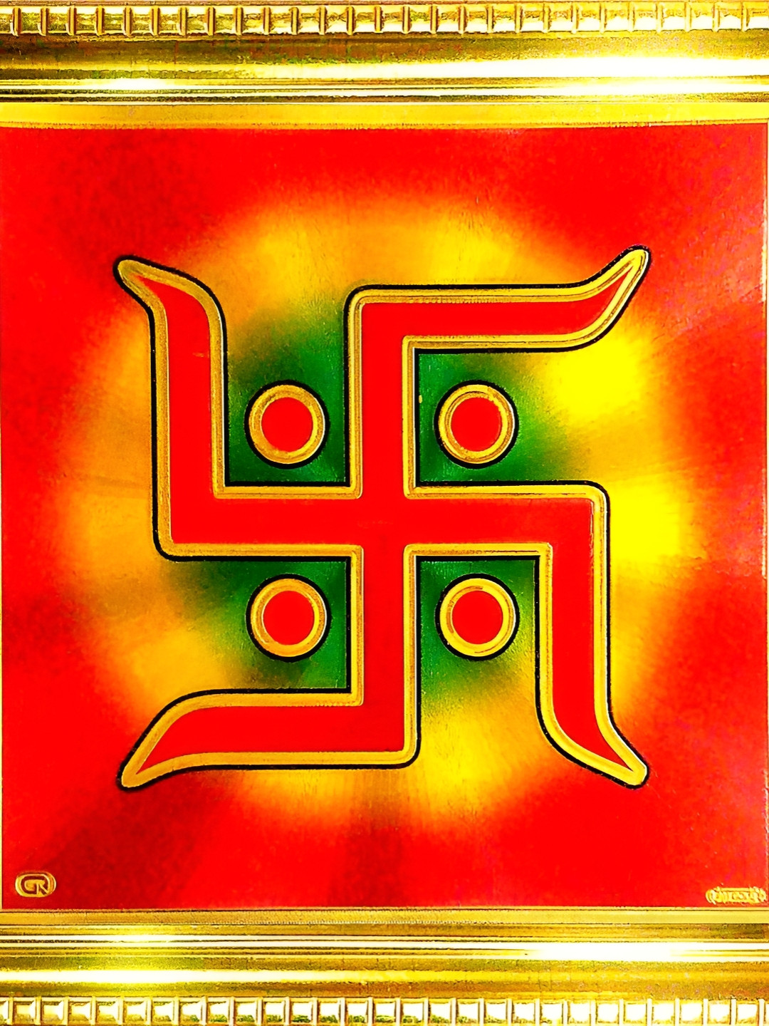 SUNINOW Gold-Toned & Red Swastik Religious Photo Frame