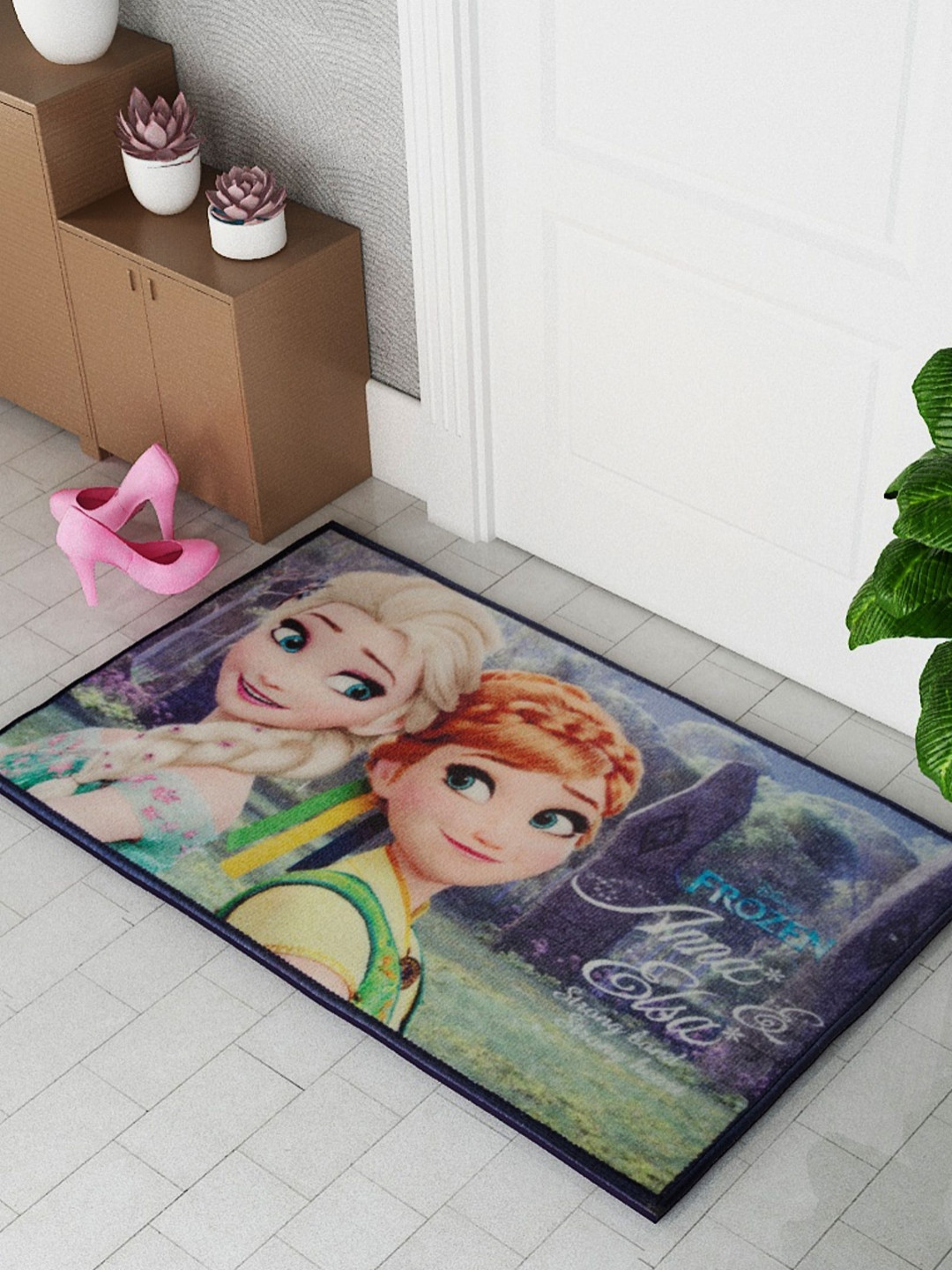 Athom Living Green & Brown Disney Frozen Sister Anna & Elsa Printed Anti-SkidDoormat