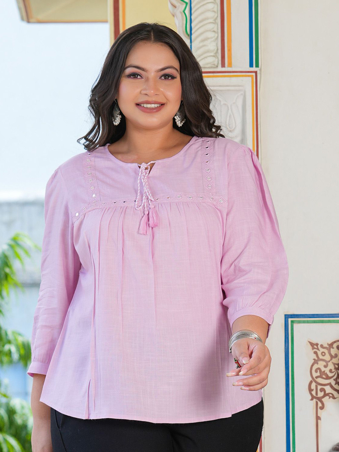 IKRASS Women Plus Size Keyhole Neck Top