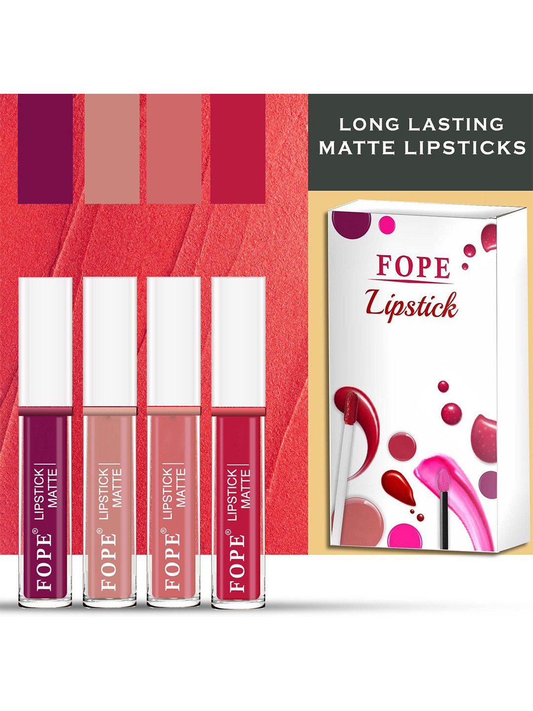 FOPE Set Of 4 Long Lasting Liquid Lipstick - 4 ml Each - Shade 1-6-7-9