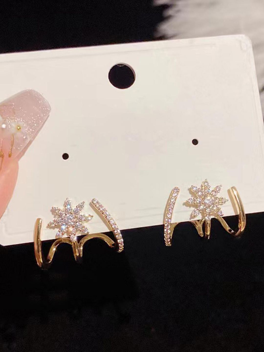 VAGHBHATT Gold-Toned Cubic Zirconia Studded Starburst Dual-Band Statement Floral Studs