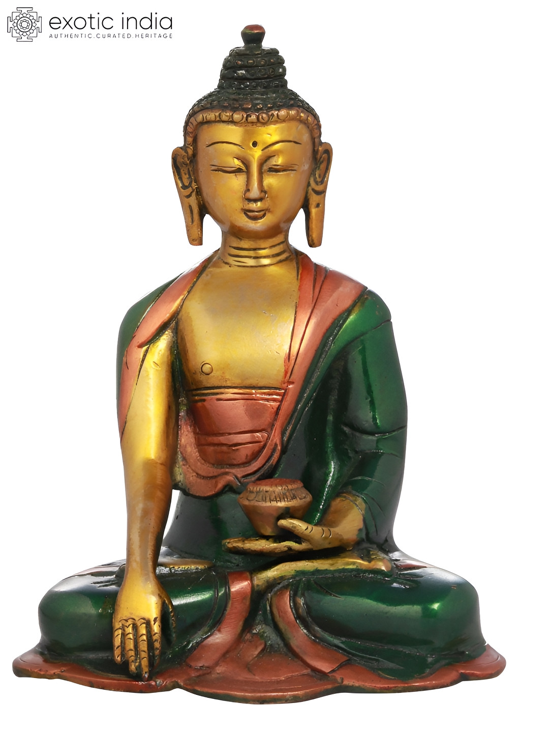 Exotic India The Union Of Samsara and Nirvana Gold Brass Metallic Home Office Hand Made Small Showpiece - 6 Inches