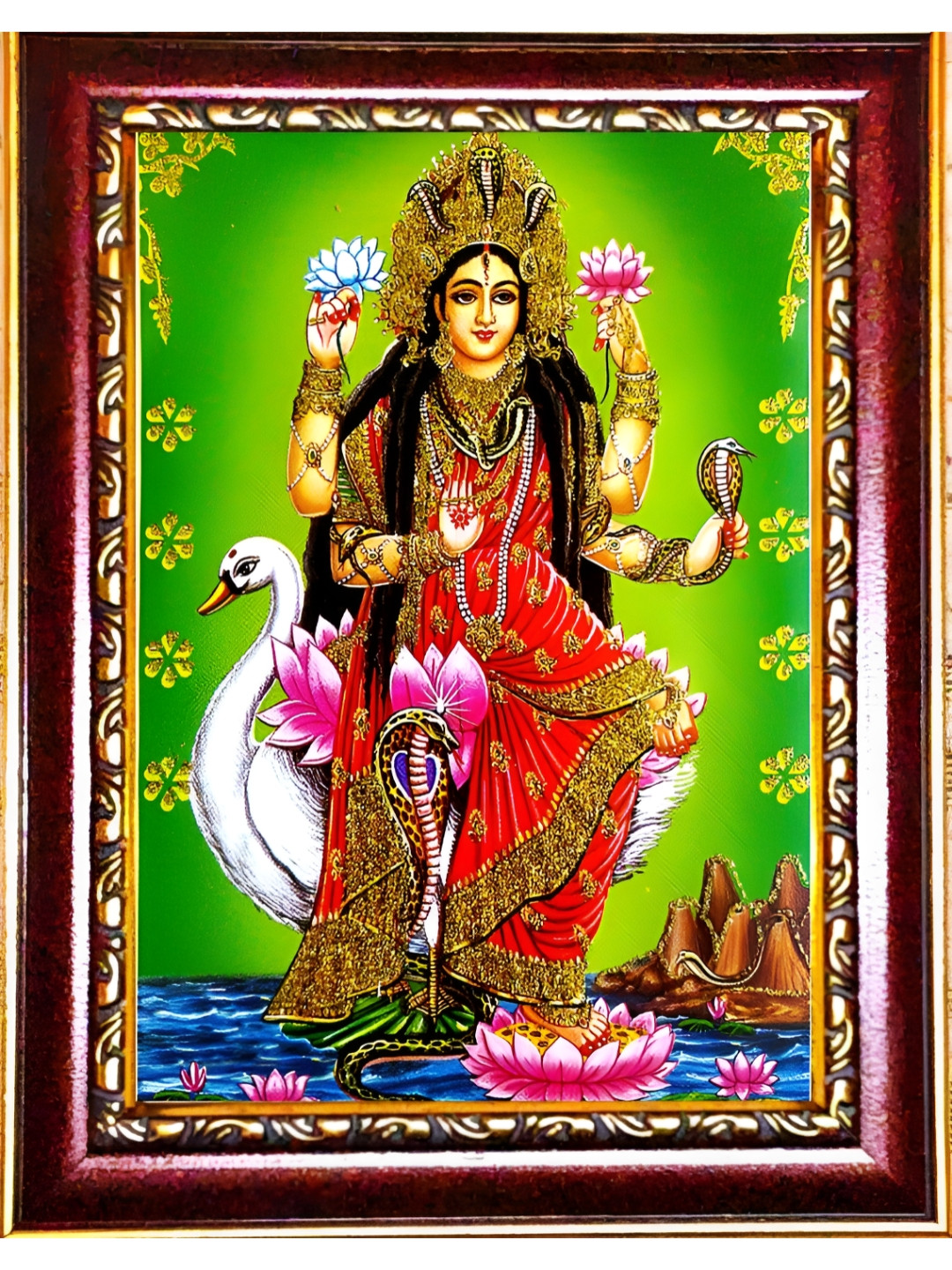 SUNINOW Gold-Toned & Green Goddess Of Snakes Wooden Religious Photo Frame