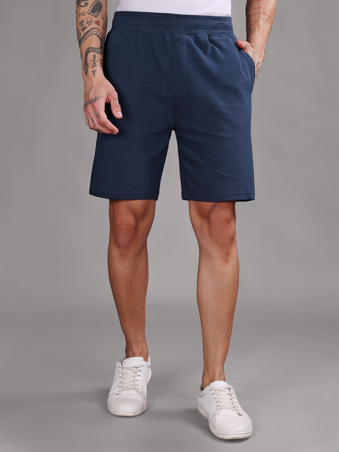 String Scape Men Ribbed Textured Cotton Shorts