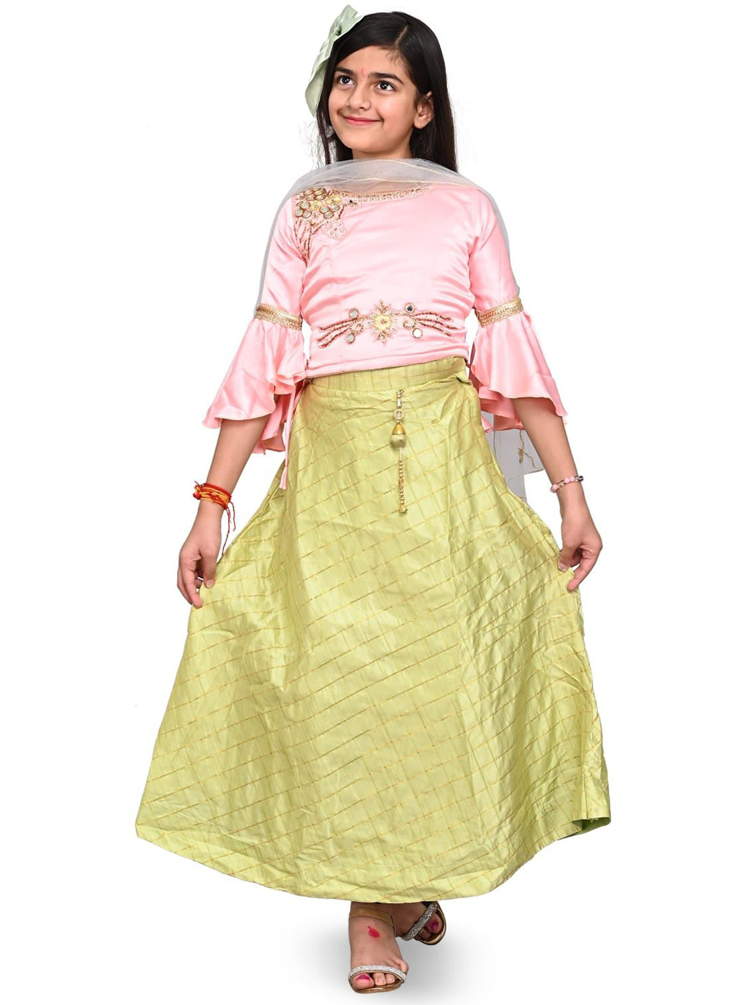 ORIEX THE ORIGINAL FASHION Kids-Girls Embroidered Bell Sleeve Maxi Dress