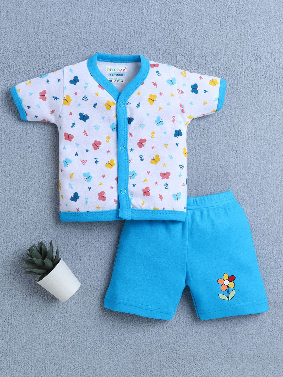 BUMZEE Girls Printed Short Sleeves Pure Cotton Shirt With Shorts