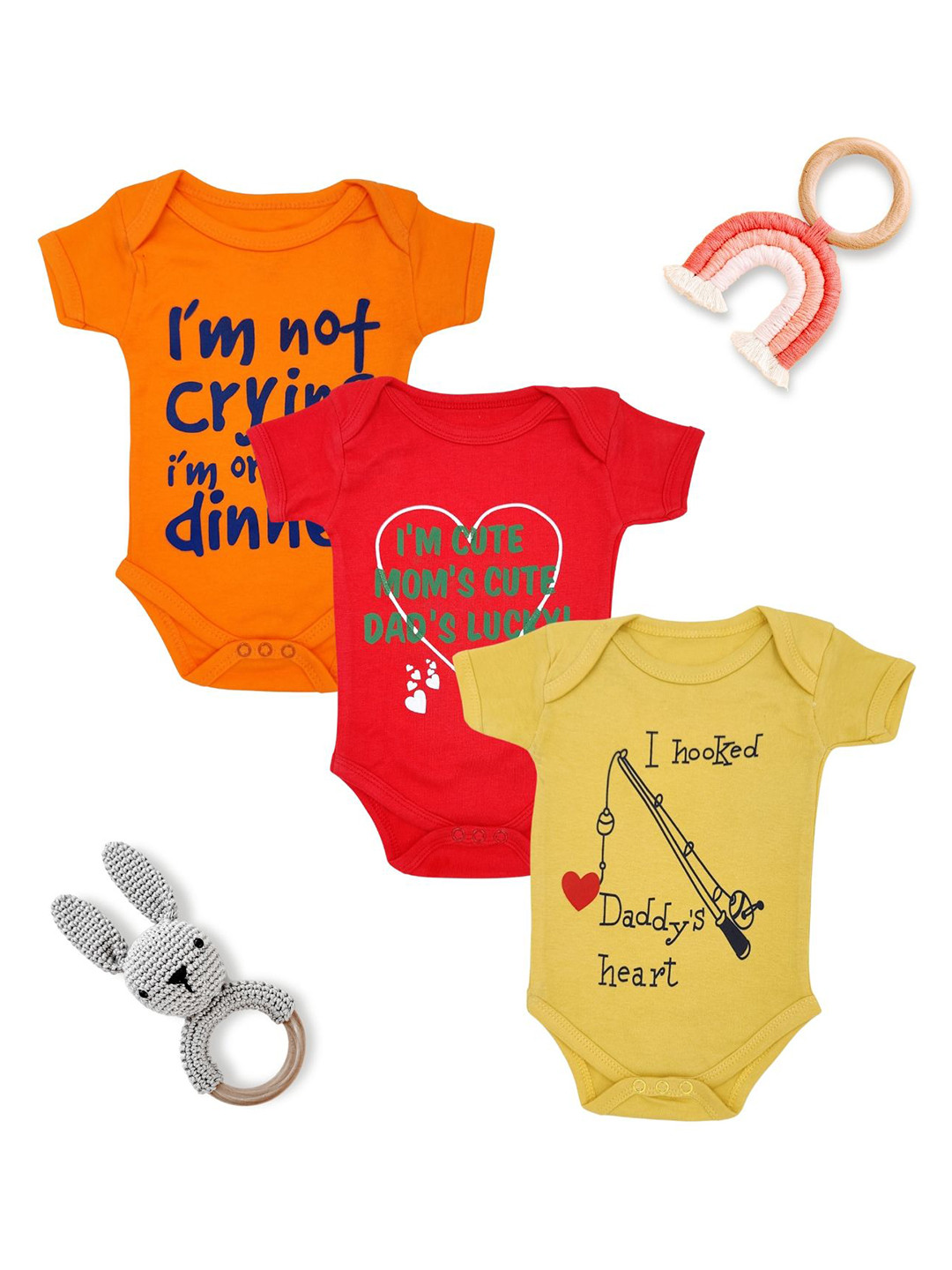 MYBABYTOWN Infants Pack Of 3 Printed Cotton Half Sleeve Bodysuits