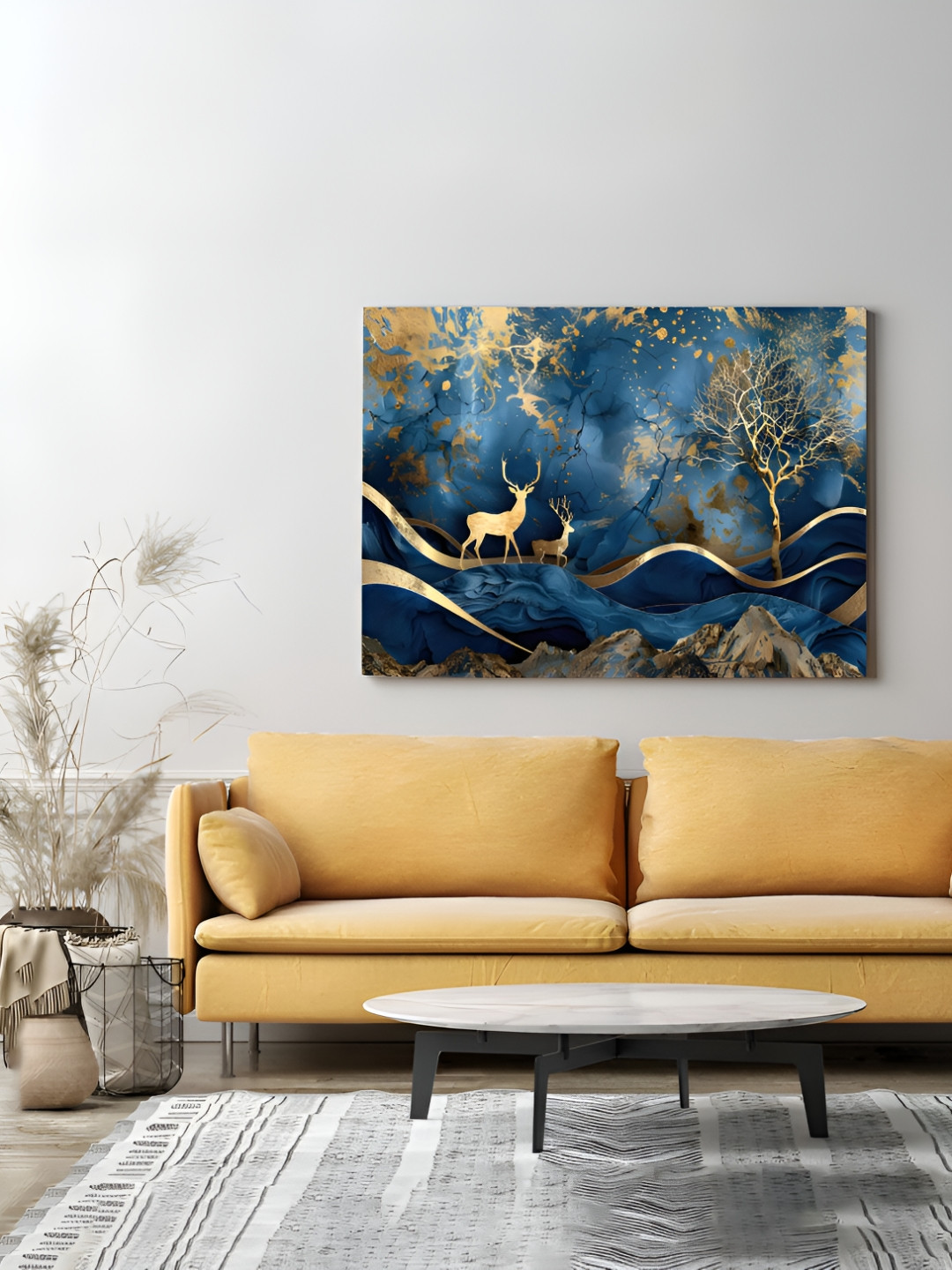 Eurotex Blue & Gold-Toned Canvas Birds and Animals Wall Paintings