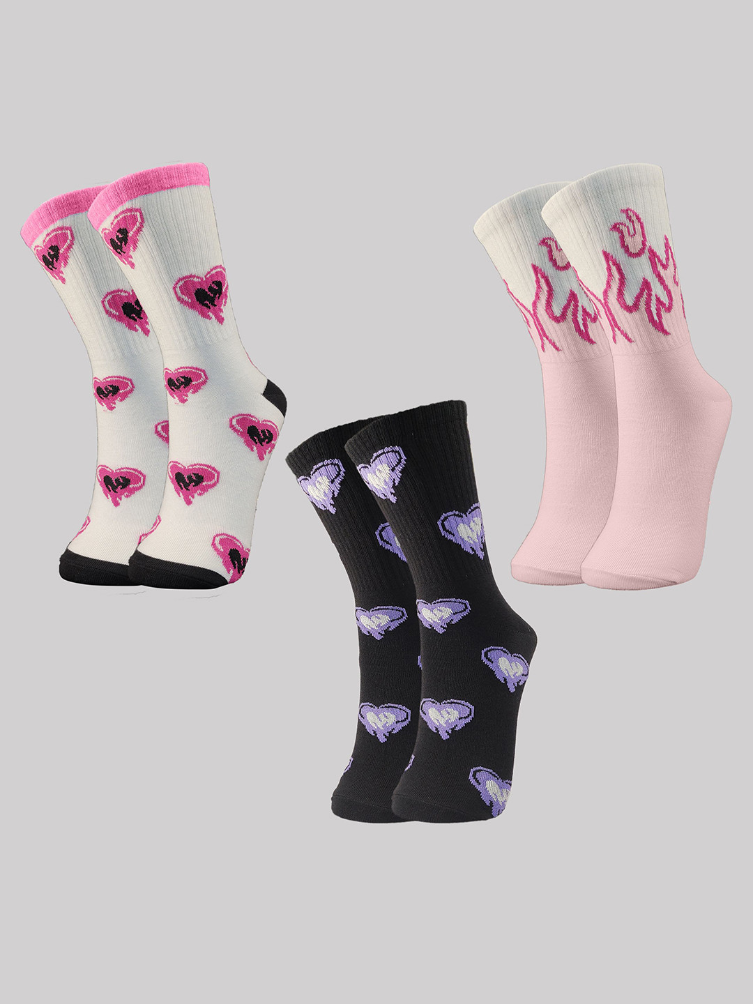 TRAZO Women Pack Of 3 Printed Calf-Length Socks