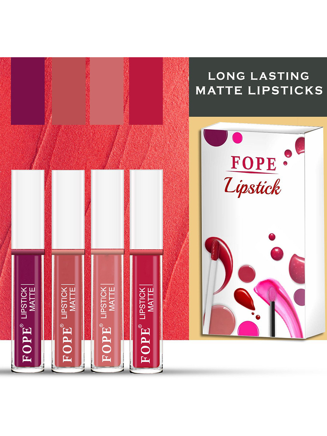 FOPE Set Of 4 Liquid Lipstick-4 ml Each-Plum Velvet 01-Dark Rose 05-Pastle Red 07-Red 09