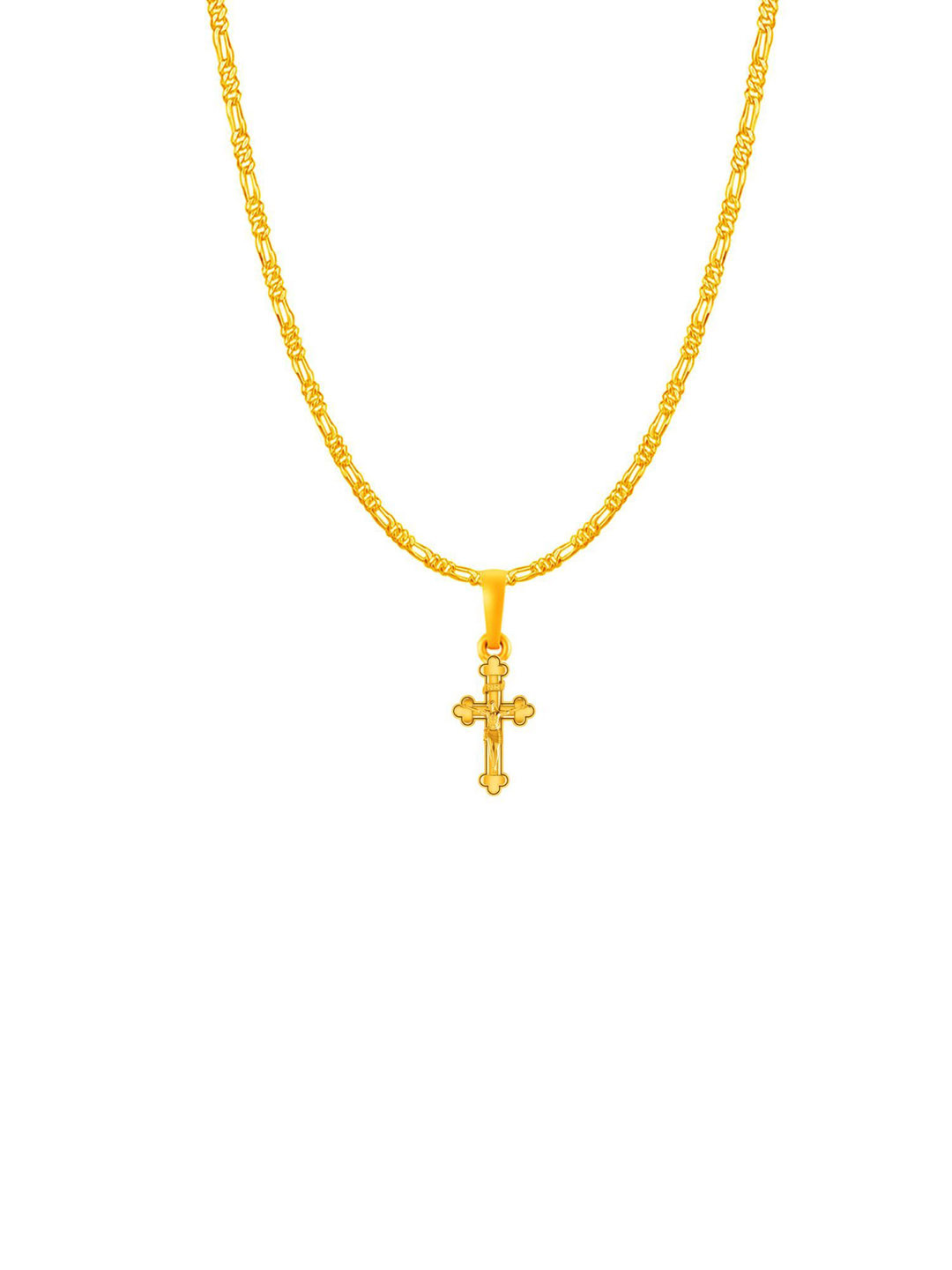 Metronaut Men 92.5 Silver 22KT Gold-Plated Jesus Cross Pendant with Figaro Chain