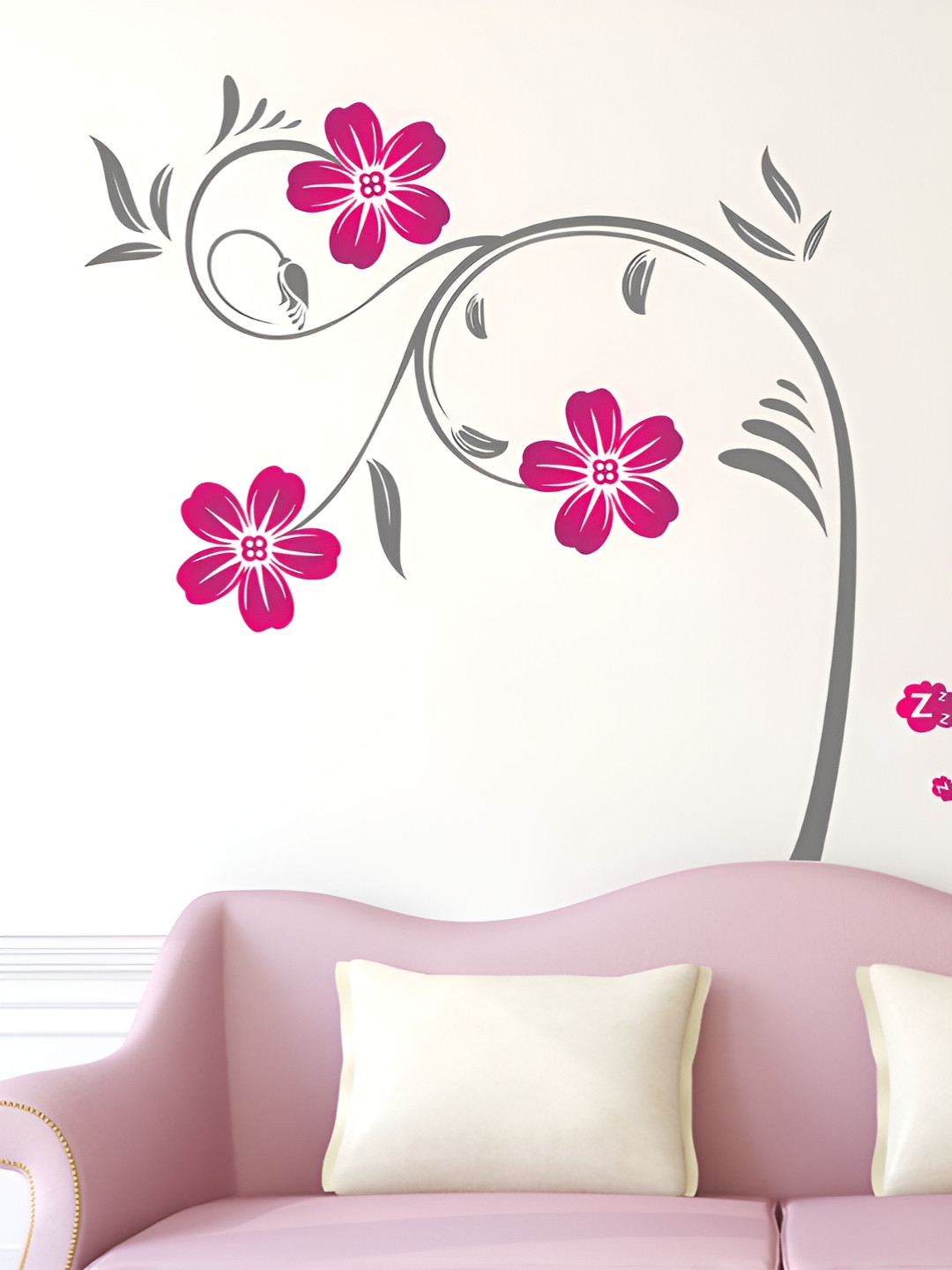LANSTICK Grey & Pink Printed Self-Adhesive WallStickers