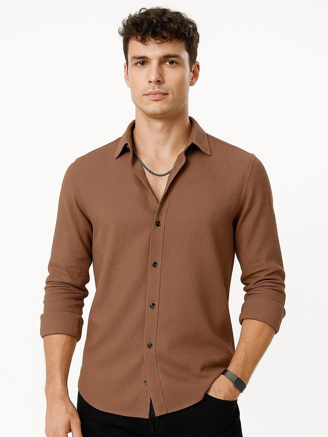 VORTEX Men Men Textured Original Slim Fit Casual Shirt