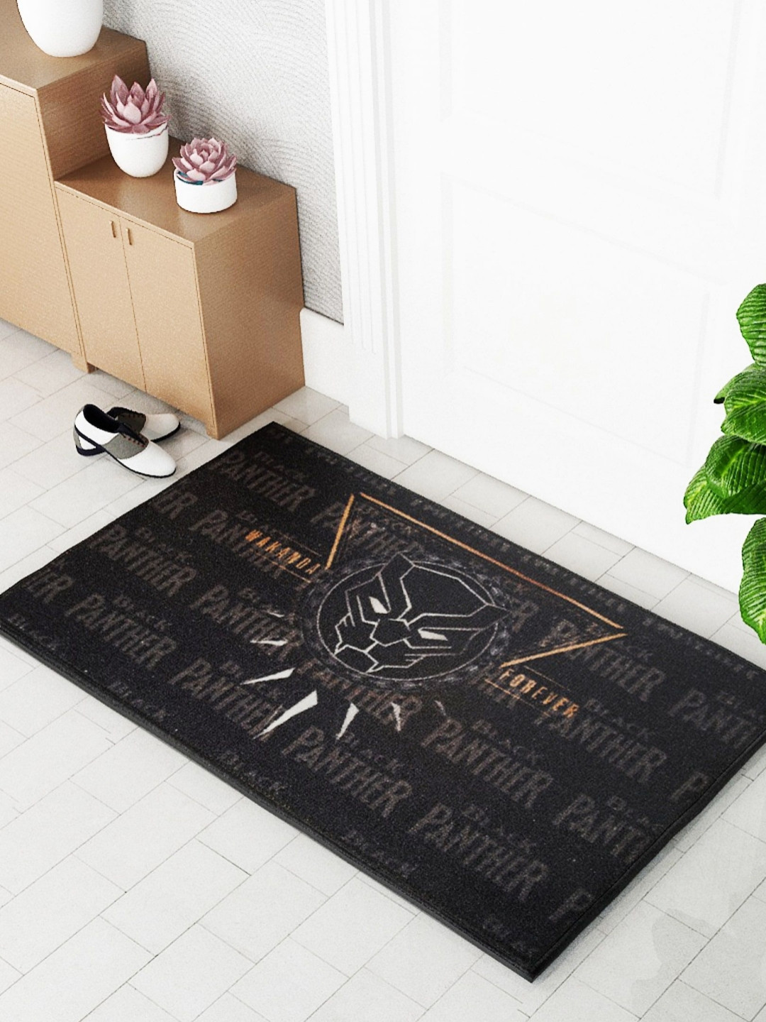 Athom Living Black Marvels Black Panther Printed Anti-Skid Doormat