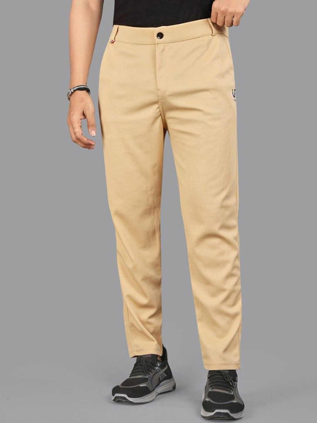 ISUEL FAB Gold-Toned Regular Fit Formal Trousers