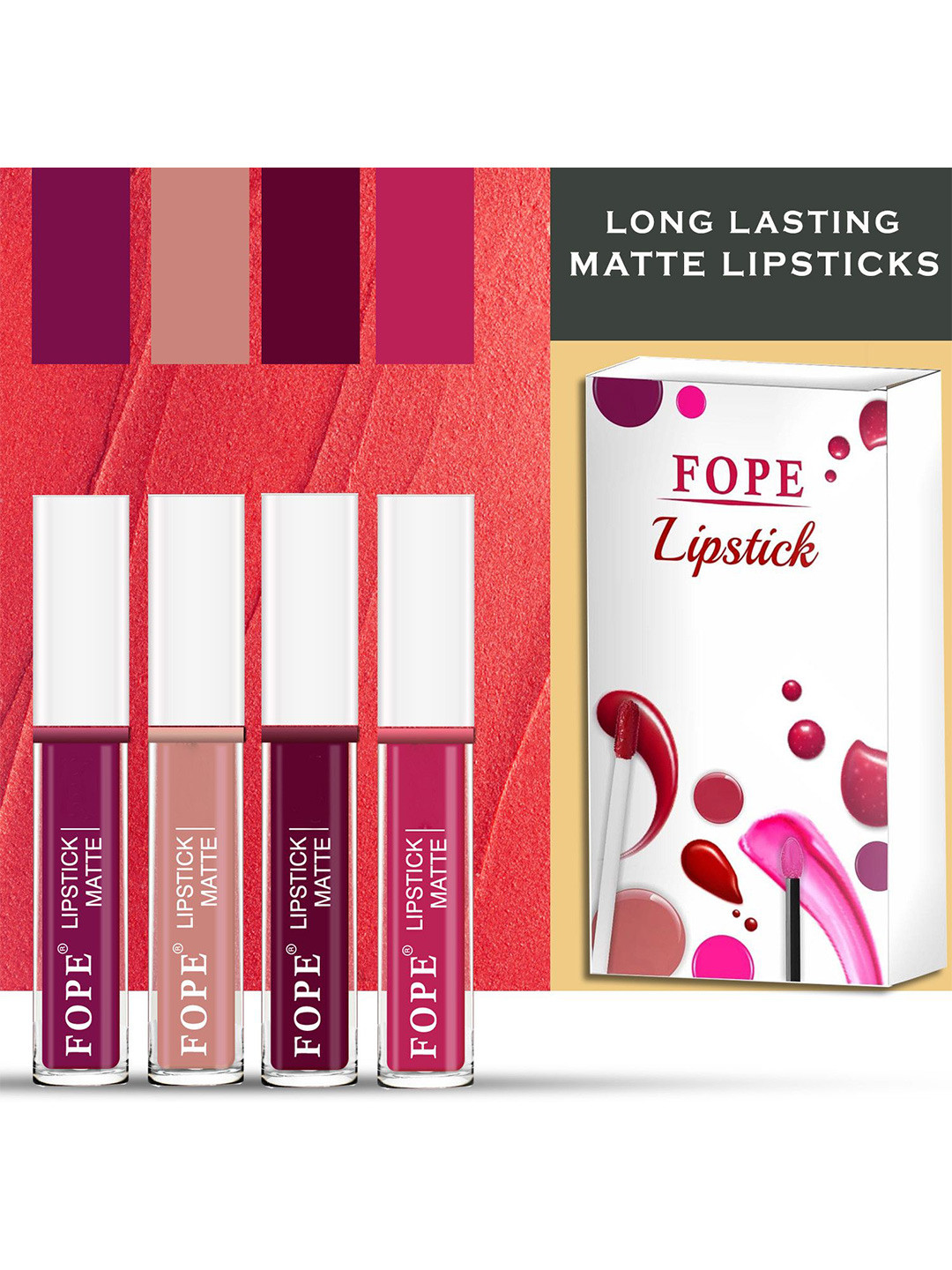 FOPE Set Of 4 Long Lasting Matte Liquid Lipstick - 4 ml Each - Shade 1 - 6 - 8 - 10