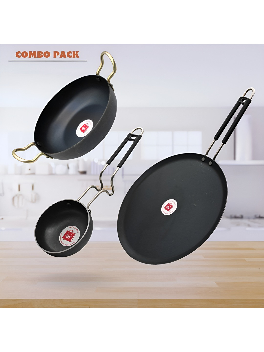 LAZYwindow Black 3 Piece Induction Base Iron Cookware Set
