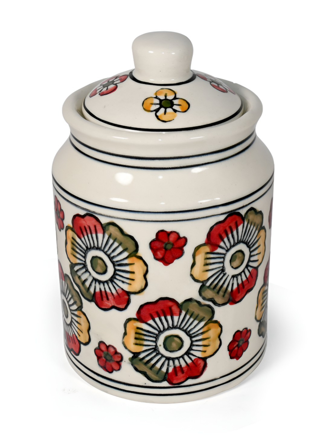 Amoorcart off White Floral Ceramic Air Tight Clip-On Canister-850ml